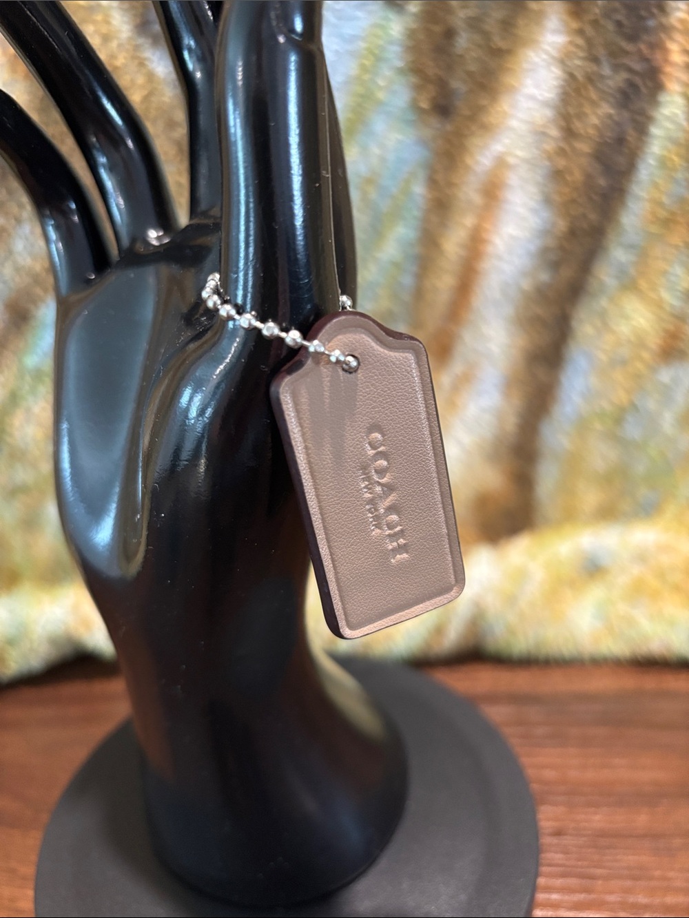 COACH Hang Tag  Tan with Silver Ball Chain